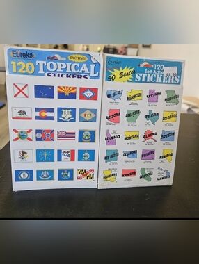 Eureka vintage UNITED STATES State shape & flag stickers Never opened